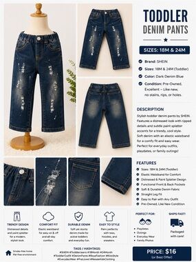 SHEIN Dark Denim Blue Distressed Toddler Jeans